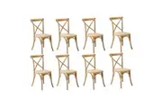 Oikiture 8PCS Crossback Dining Chair Solid Birch Timber Wood Ratan Seat Natural