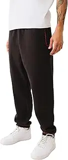 [True Religion] Men's Super T Joggers - Jet Black | Regular Fit Sweatpants with Contrast Stitching
