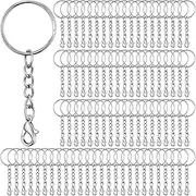 Sasylvia 200 Pcs Keychain Rings with Chain Key Chain Making Kit Include Split Key Ring with Chain, Open Jump Rings, Lobster Clasp, Keychain Ring for Crafts Jewelry Making Supplies, Silver