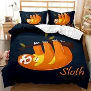 [Eveone] Cartoon Sloth Duvet Cover Small Animal Single/Double/Queen/King Size Bed Sheets Pillowcase Set Cute Full of Childlike Chic for Girls Boys Kids Bedding 2/3/4PCS (Double-180 * 210cm-3pcs,6)