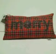 Devi Designs Christmas Pillow MERRY Red Tartan Plaid Beaded Hand Crafted Feather