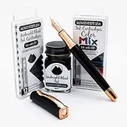 Monteverde USA Impressa Fountain Pen - Black & 24K Gilded Rose Gold Pen, 24K Gilded Gold Medium Nib, Free Ink Bottle, Free 24 Cartridges, Luxury Writing Experience, Elegant Executive Gift Set