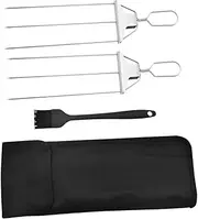 2pcs Three Prong Barbecue Fork Metal Skewer Kabab Maker Turkey Lifters Stainless Steel Appetizer Skewers BBQ Sausage Holder Cocktail Picks for Drinks Skewer Turner Chicken Skewers