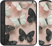Black and White Butterfly Blush Peach 2 pcs car seat Pads for Straps, Stop seat Belt Cutting into Neck, Adult seat Belt Cover for Truck Sedan Auto 10x7.7 in forro para cinturon de