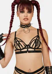 [Playful Promises] x Hustler Willa Black Thick Strap Illusion Mesh Longline Bra