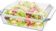 Oungy Glass Casserole Dish with Lid, 2 Litres, Glass Casserole, Rectangular Casserole Dish for 2 People, Oven-Safe, Microwave Safe (29.3 x 20.4 x 9 cm)