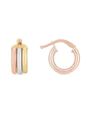 14K Italian Tri-Tone Gold Triple Row Huggie Earrings
