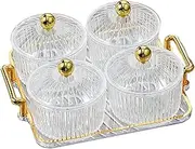 Durable Caddy Serving Platter Condiment Tray,Serving Bowls Cookies Jar,Fruit Snacks Serving Platter for Caddy Nuts Appetizer Party Wedding, Clear 4 Bowls