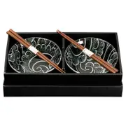 Omotenashi Sayanami Set of 2 Donburi Bowls & Chopsticks - Black