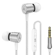D1 Stereo Bass Sport Earphone Volume Control Metal In-ear Headphone with Mic SILVER COLOR