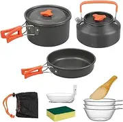 Yeqqzq Camping Cookware Set, Cooking Utensils with Camping Pot Kit, Camping Frying Pan and Teapots for Outdoor Cooking Hiking Travelling for 2-3 People Picnic,Travel