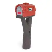 Simplay3 Post Mount Mailbox, Realistic Tree Bark Espresso, Red Barn Top Combine