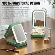 LED Lighted Makeup Mirror with Adjustable Brightness, Portable Vanity Mirror with Built-in Organizer, Travel Cosmetic Case with Jewelry Storage, USB Rechargeab