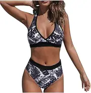 [Generic] Girls Swimming Shorts Women Brazilian Bikini Set Leaf Print Swimwear High-Waist SwimsuitBathing Suit Ladies Swimsuits
