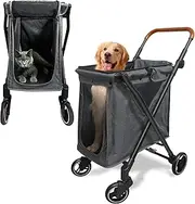4-Wheel Folding Pet Stroller for Small to Medium Dogs & Cats Lightweight Dur-able Versatile for Outdoor Adventures(70L)