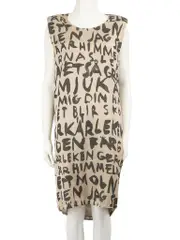 Beige Printed Cut-Out Shift Dress