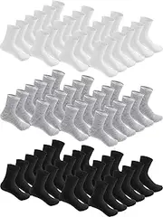 [Tarpop] 100 Pairs Bulk Mens Socks Moisture Wicking Casual Sports Ankle Socks for Homeless Unisex Adult Men Women(Black, White, Gray,9-12), Black, White, Gray