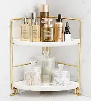 FSyueyun 2-Tier Corner Bathroom Countertop Organizer, Kitchen Spice Rack Makeup Storage Shelf Vanity Bedroom Storage Tray (Gold)