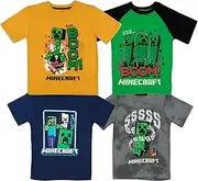 [Minecraft] Creeper 4 Pack T-Shirt Bundle Set, Shirts for Boys 4-Pack Set