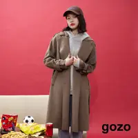 在飛比找蝦皮商城優惠-【gozo】◢雙排釦西裝領綁帶長版大衣外套(黑色/深綠_F)