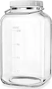 1.5 Gallon Large Glass Jar with Lid, Wide Mouth Mason Jar with Airtight Screw Lid and Stainless Steel Handle, Square Clear Glass Storage Containers With 2 Scale Mark for Flour, Sugar, Pickle