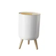 Kitchen Waste Bins 1.8 Gal, White Bathroom Trash Can with Lid, Wood and white