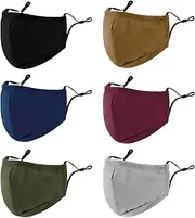 3-Ply Cloth Face Mask 6 Pack,Washable, Reusable and Breathable Face Covering with Adjustable Ear Protection Loops for Women and Men