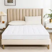 Costway Matress Topper KING Size Mattress Protector Cover Quilted Fitted Bedding Mat Cover 100% Cotton Dorm Home Hotel