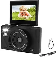 Digital Camera, 64MP Video Vlogging Camera, with 3 Inch Flip Screen, 18X Zoom, Small Compact Camera for Travel, Photography (Black)