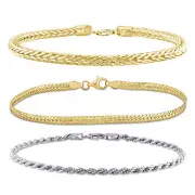 Amour 2-Tone Silver Herringbone, Rope and Foxtail 3 Piece Bracelet Set - 9 in.