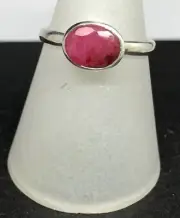 Ruby red quartz oval ring solid Sterling Silver size M. Solitaire. New. Box.