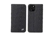 For iPhone 12 mini Case Crocodile Genuine Cow Wallet Leather Cover Black
