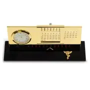 Chiropractor Gold-plated Perpetual Calendar and Clock on Black Base