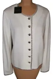 NWT ST. JOHN Knits Bright White Santana Silver Sequin Jacket Blazer sz 12 $1495