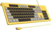 Computer Keyboard Wired, Plug Play USB Keyboard, Low Profile Chiclet Keys, Large Number Pad, Caps Indicators, Foldable Stands, Spill-Resistant, Anti-Wear Letters, Full Size, Yellow