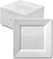 White Square Party Plates 16cm - 25 Pieces Hard Plastic Reusable Salad Plate - Dinner Plates
