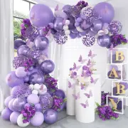 Purple Balloon Arch Kit Butterfly Baby Shower Decorations for Girl 145Pcs, Metal