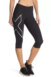 2XU Mid-Rise Compression Tights 3/4 Women's Small Black WA5313b Fitness Running