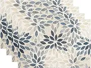 Navy Blue Placemats Set of 4 Summer Modern Elegant Geometric Flower Linen Table Place Mat Non-Slip Heat Resistant Place Mats for Home Kitchen Dining Table, 12"x18"