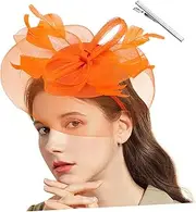 [Didiseaon] Tea Party Gauze Fascinator Headband for Women Elegant Banquet Headdress Lightweight Comfortable for Weddings Church Events Special Occasions Floral Design Orange