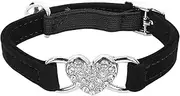 Heart Bling Cat Collar, Adjustable Collar with Safety Belt and Bell Rhinestone Collar for Kitten Small Dog Cat (Black)