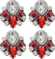 uxcell 4Pcs Handmade Beaded Patches, Glass Crystal Rhinestone Appliques Vintage Sew on Beaded Patch for Clothing DIY Sewing Accessories, Red