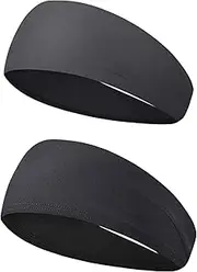 [Pluzmecalm] 2 Pcs Black Gray Children Soft Moisture Wicking Headbands, Breathable Sweatbands Hair Bands, Elastic Sweat Band for Boys Girls Football Basketball Running Tennis