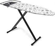Duwee Deluxe Wide Ironing Board with Big Steam Iron Station Holder, Heat-Resistant Metallic Cover with Thick Double Layers Padding, Adjustable Height, Foldable Strong Legs