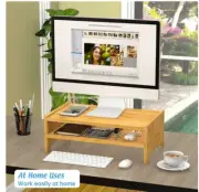 Adjustable Bamboo Monitor Stand Riser – 3 Heights Desk Organizer for Home/Gaming