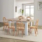 Oikiture 160cm Extendable Dining Table with 6PCS Crossback Dining Chairs Natural
