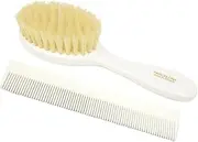 [Parcelona] French Grooming Combo White 6" Celluloid Soft Natural Silk Bristles Baby Brush and Comb for Girls and Toddlers Styling Girls Hair Accessories (White)
