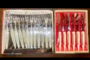 Unique Vintage Appetizer Forks and Cheese/Butter Knives Set. MINT STILL IN BOX.