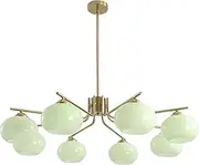 KCO Lighting 8 Lights Green Glass Chandelier Mid Century Modern Globe Chandelier Brass Gold Sputnik Chandelier Light Fixture Green Sputnik Ceiling Light for Dining Room Living Room