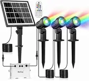 Meihua Solar Spotlights 3 in 1 with Remote Control RGB Outdoor Landscape Light IP66 Waterproof Garden Light 10 Colors 12 Modes with Timer Memory Funtion for Gardens Statue Pathway Patio
